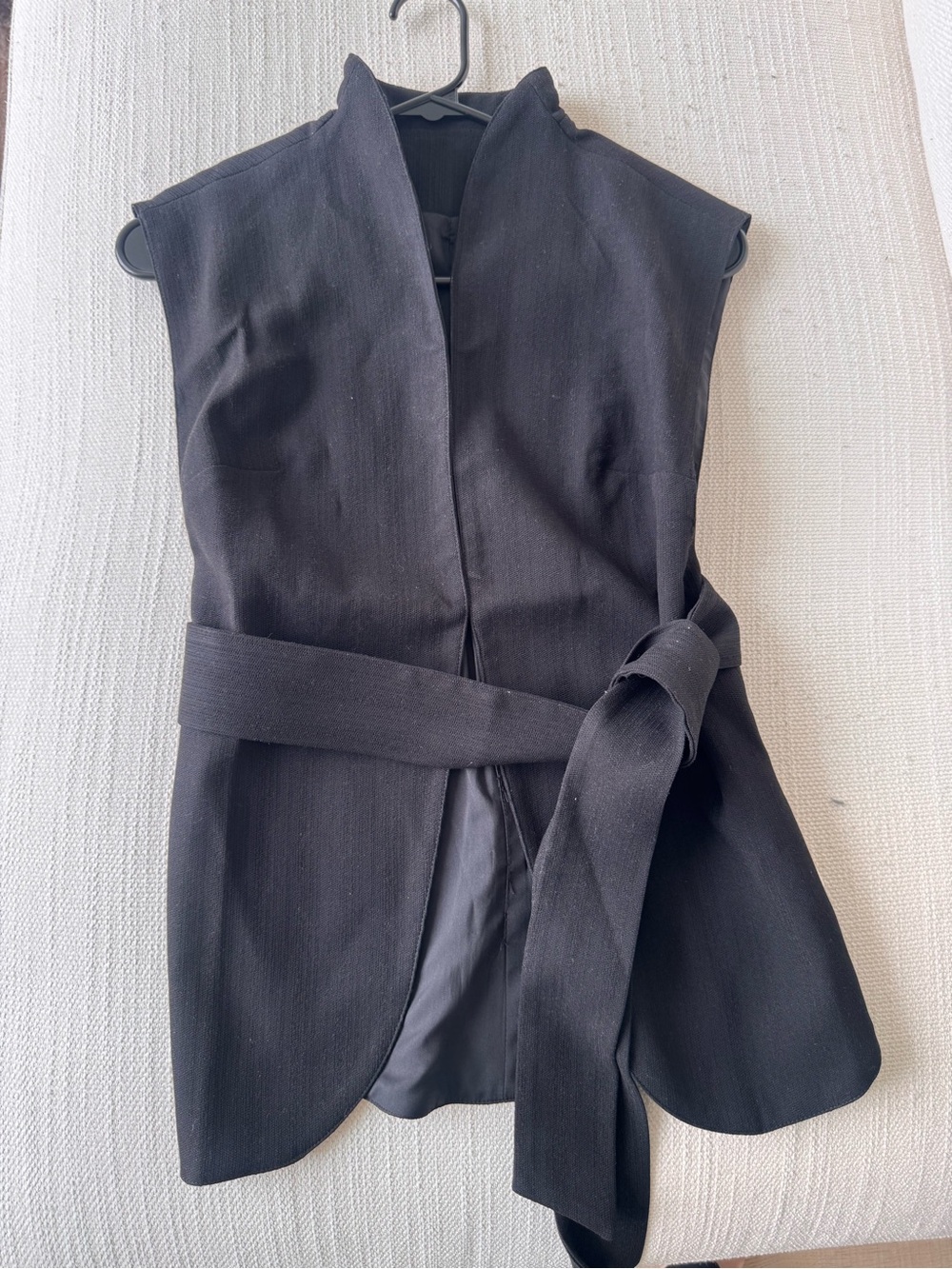 Commense Black Sleeveless Wrap Vest with Tie Belt